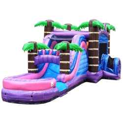 Mega Tropical Purple Marble Water Slide Bounce House Combo